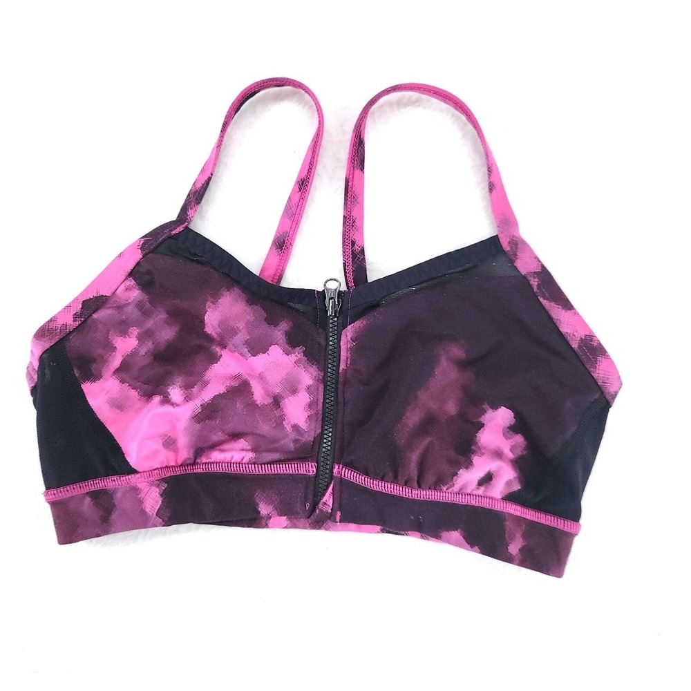 Lululemon Sweaty‎ Endeavor Front Zip Bra Blooming Pixie Raspberry Black Size 6